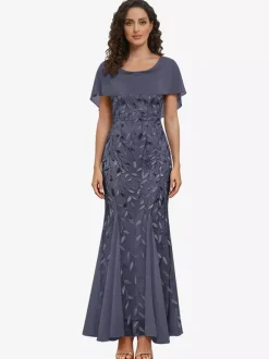 Robe de mère col rond manches courtes robe de bal en dentelle robe d'invitée de mariage