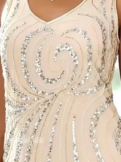 Robe de mère conçue décolleté manches longues deux pièces paillettes longueur cheville robes d'invité de mariage