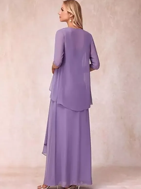 Robe de mère de la mariée col carré manches mi-longues deux pièces plissées robe d'invitée pour mariage