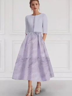 Robe de mère de la mariée col rond manches 3/4 deux pièces fleurs robe d'invitée de mariage