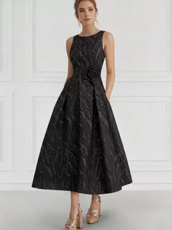 Robe de mère de la mariée col rond manches 3/4 deux pièces fleurs robe d'invitée de mariage