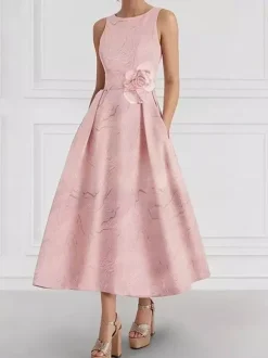Robe de mère de la mariée col rond manches 3/4 deux pièces fleurs robe d'invitée de mariage