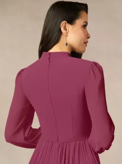 Robe de mère de la mariée décolleté travaillé manches longues coupe trapèze n艙uds robe d'invitée longue pour un mariage