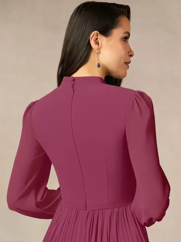 Robe de mère de la mariée décolleté travaillé manches longues coupe trapèze n艙uds robe d'invitée longue pour un mariage