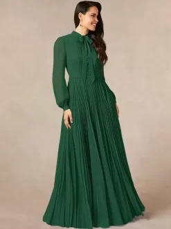 Robe de mère de la mariée décolleté travaillé manches longues coupe trapèze n艙uds robe d'invitée longue pour un mariage
