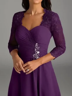 Robe de mère de la mariée élégante en dentelle à décolleté en c艙ur longue robe de soirée pour mariage