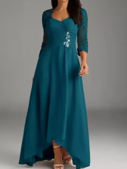 Robe de mère de la mariée élégante en dentelle à décolleté en c艙ur longue robe de soirée pour mariage