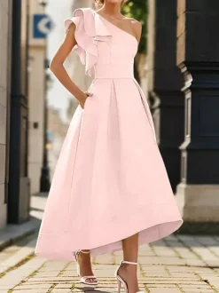 Robe de mère de mairée Robe d'invitée de mariage asymétrique épaule dénudée longueur cheville