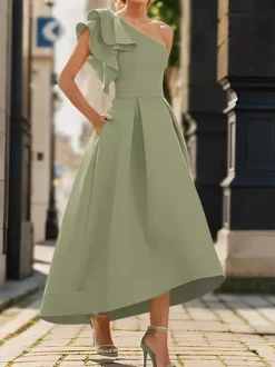Robe de mère de mairée Robe d'invitée de mariage asymétrique épaule dénudée longueur cheville