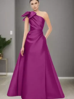 Robe de mère de mariée asymétrique épaule dénudée sans manches ligne a n艙uds longueur au sol robes d'invitées de mariage