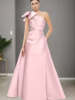 Robe de mère de mariée asymétrique épaule dénudée sans manches ligne a n艙uds longueur au sol robes d'invitées de mariage
