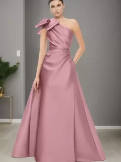 Robe de mère de mariée asymétrique épaule dénudée sans manches ligne a n艙uds longueur au sol robes d'invitées de mariage