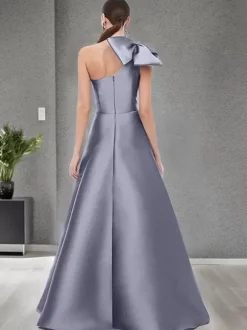 Robe de mère de mariée asymétrique épaule dénudée sans manches ligne a n艙uds longueur au sol robes d'invitées de mariage