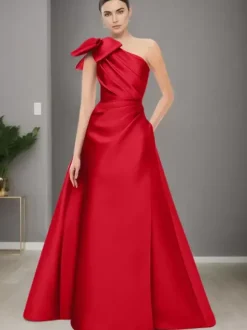 Robe de mère de mariée asymétrique épaule dénudée sans manches ligne a n艙uds longueur au sol robes d'invitées de mariage