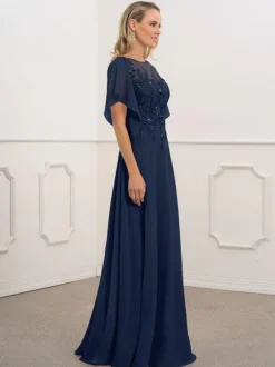 Robe de mère de mariée col bateau manche courte robes d'invité de mariage Cadeau pour maman