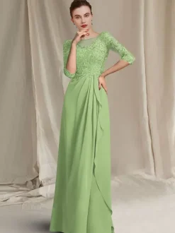 Robe de mère de mariée col bateau demi-manches A-ligne dentelle longueur au sol robes d'invité de mariage