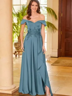Robe de mère de mariée col en v sans manches fendue sur le devant ligne a robes d'invitées pour mariage
