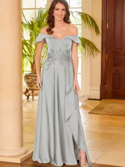 Robe de mère de mariée col en v sans manches fendue sur le devant ligne a robes d'invitées pour mariage