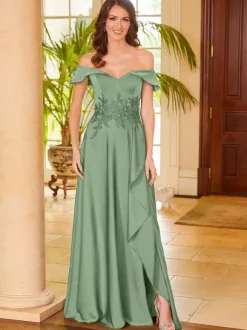 Robe de mère de mariée col en v sans manches fendue sur le devant ligne a robes d'invitées pour mariage