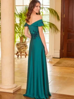 Robe de mère de mariée col en v sans manches fendue sur le devant ligne a robes d'invitées pour mariage