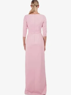 Robe de mère de mariée conçue décolleté demi-manches gaine plissée longueur au sol robes d'invitées de mariage