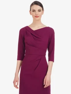 Robe de mère de mariée conçue décolleté demi-manches gaine plissée longueur au sol robes d'invitées de mariage