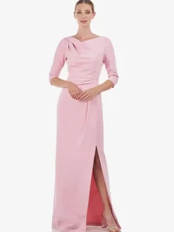 Robe de mère de mariée conçue décolleté demi-manches gaine plissée longueur au sol robes d'invitées de mariage