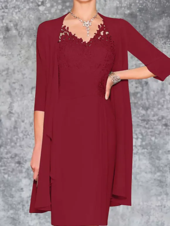 Robe de mère de mariée deux pièces robe col v sans manche veste manche longue