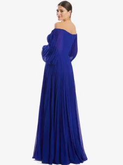 Robe de mère de mariée hors de l'épaule manche longue plissé au sol Robe d'invité de mariage