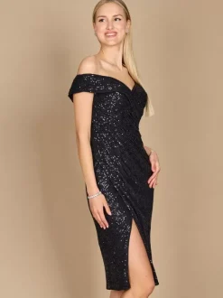 Robe de mère de mariée épaules dénudées sans manches gaine longueur aux genoux robes d'invitées pour mariage