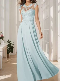 Robe de mère de mariée robe cocktail mariage col rond manche court haut en dentelle jupe en mousseline de soie