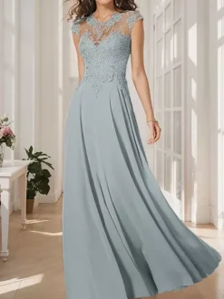 Robe de mère de mariée robe cocktail mariage col rond manche court haut en dentelle jupe en mousseline de soie