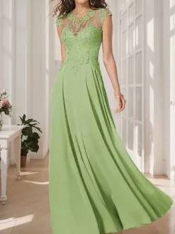 Robe de mère de mariée robe cocktail mariage col rond manche court haut en dentelle jupe en mousseline de soie