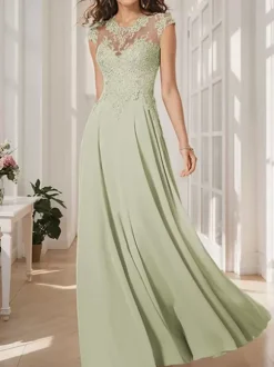 Robe de mère de mariée robe cocktail mariage col rond manche court haut en dentelle jupe en mousseline de soie