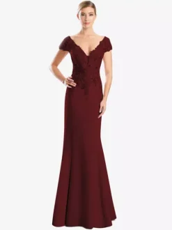 Robe de mère de mariée robe de cocktail mariage col V manche courte zip sur dos