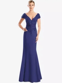 Robe de mère de mariée robe de cocktail mariage col V manche courte zip sur dos