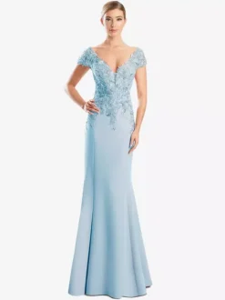 Robe de mère de mariée robe de cocktail mariage col V manche courte zip sur dos