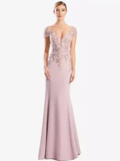 Robe de mère de mariée robe de cocktail mariage col V manche courte zip sur dos