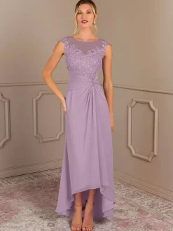 Robe de mère de mariée robe d'invitée de mariage col rond zip sur dos