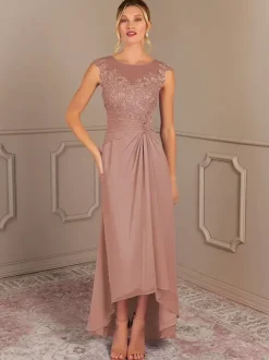 Robe de mère de mariée robe d'invitée de mariage col rond zip sur dos