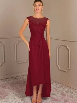 Robe de mère de mariée robe d'invitée de mariage col rond zip sur dos