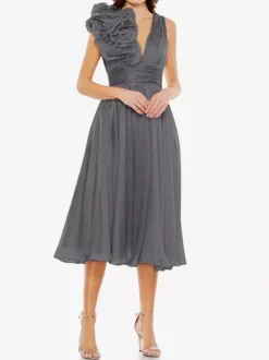 Robe de mère de mariée robe d'invitée de mariage courte col V sans manche