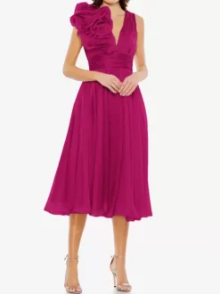 Robe de mère de mariée robe d'invitée de mariage courte col V sans manche
