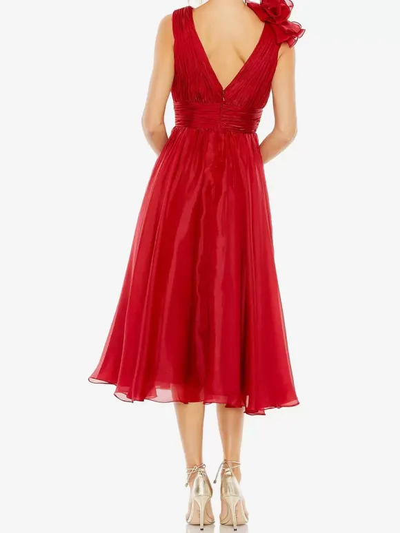 Robe de mère de mariée robe d'invitée de mariage courte col V sans manche