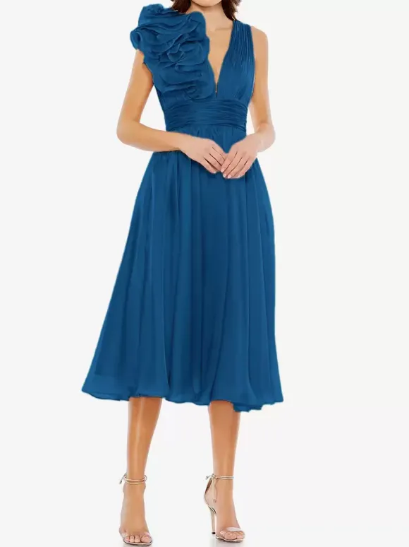 Robe de mère de mariée robe d'invitée de mariage courte col V sans manche