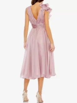 Robe de mère de mariée robe d'invitée de mariage courte col V sans manche