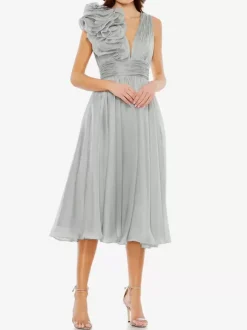 Robe de mère de mariée robe d'invitée de mariage courte col V sans manche