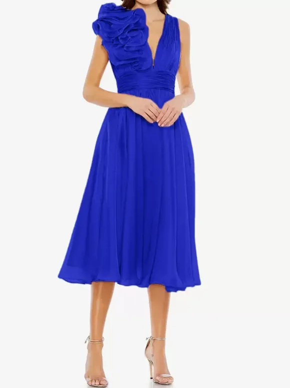 Robe de mère de mariée robe d'invitée de mariage courte col V sans manche