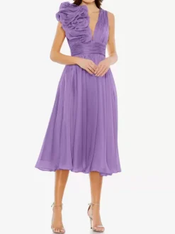 Robe de mère de mariée robe d'invitée de mariage courte col V sans manche