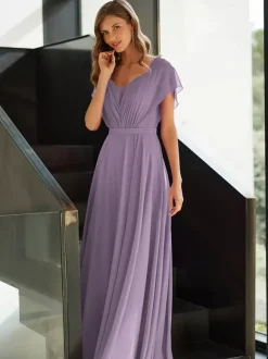 Robe de mère plissée col en v manches courtes ligne a robes d'invitées pour mariage